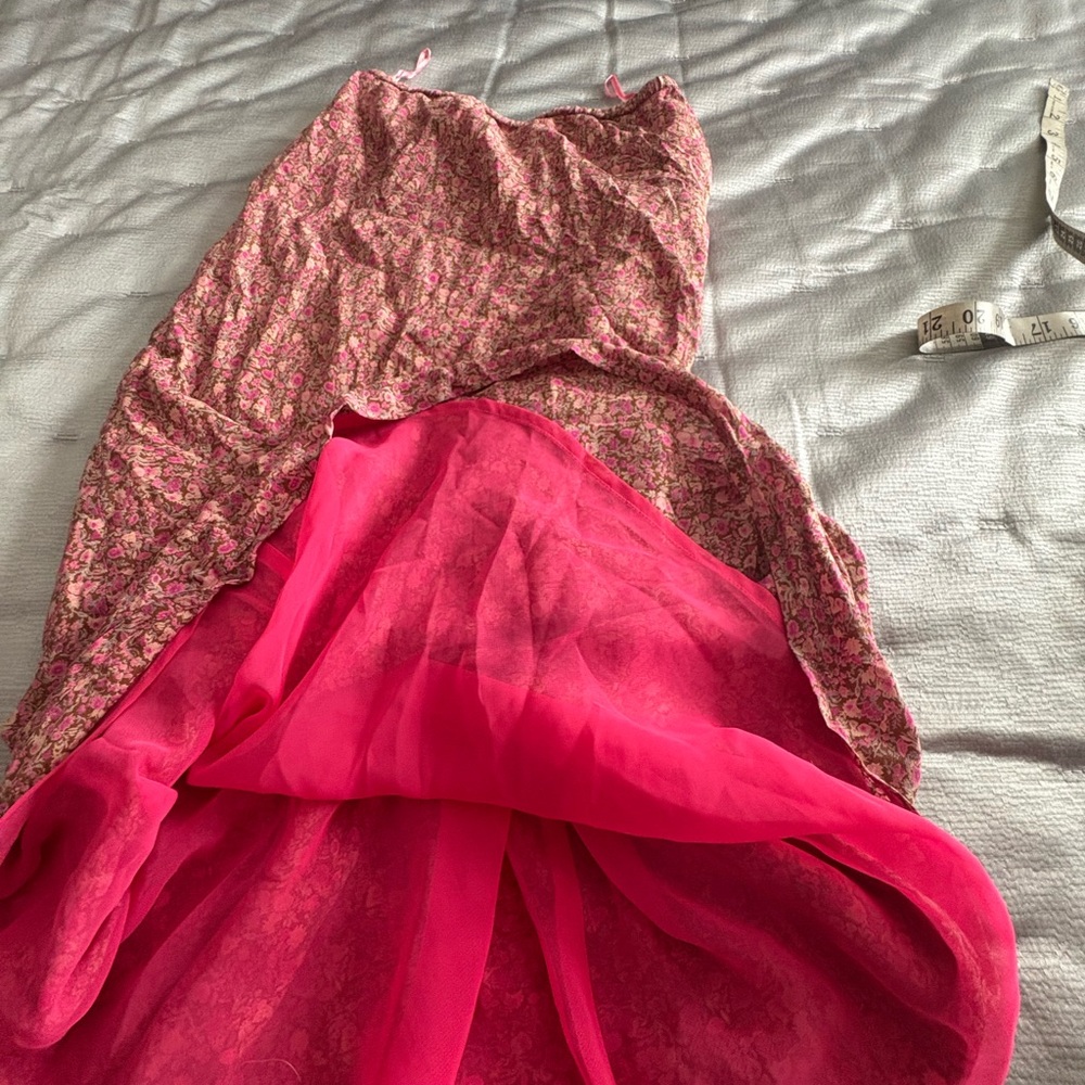 Floral Pink Dress with Sheer Overlay